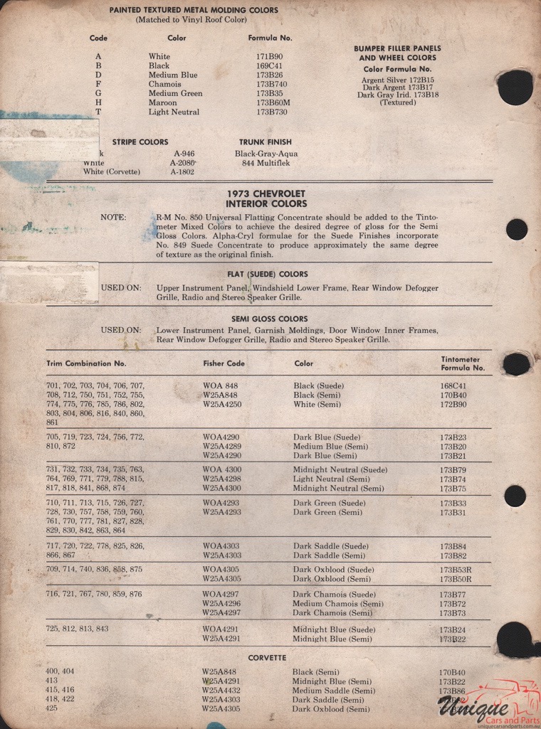 1973 Chev Paint Charts RM 2